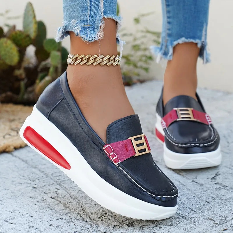 Round-Toe Vulcanized Sneakers for Women — Slip-On Platform Walking Shoes