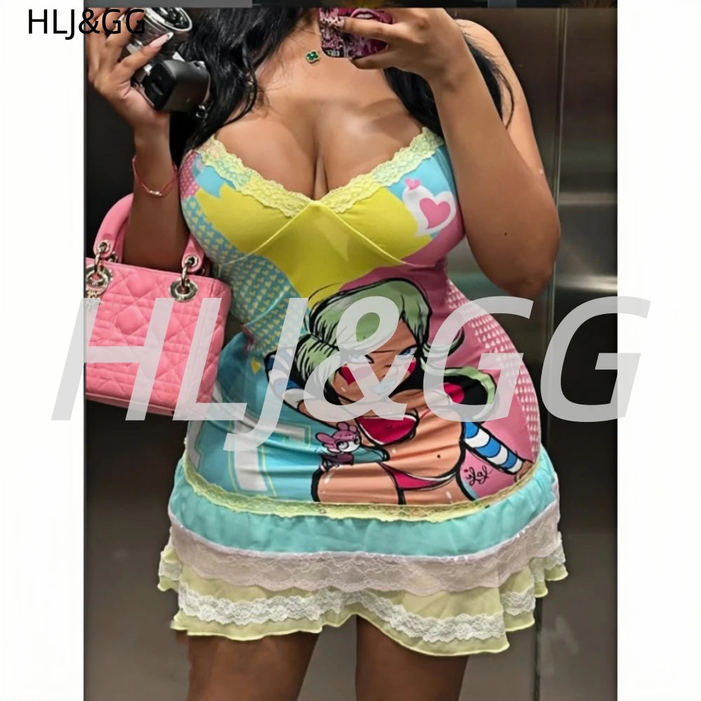 Y2K Lace-Splice Bodycon Mini Dress — Women's Spaghetti-Strap V-Neck Dress