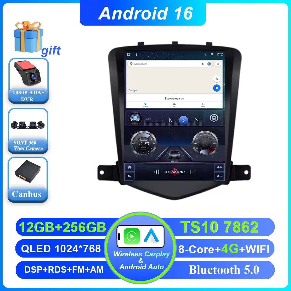 Car Stereo with Apple CarPlay & Android Auto, Compatible with Chevrolet Cruze J300