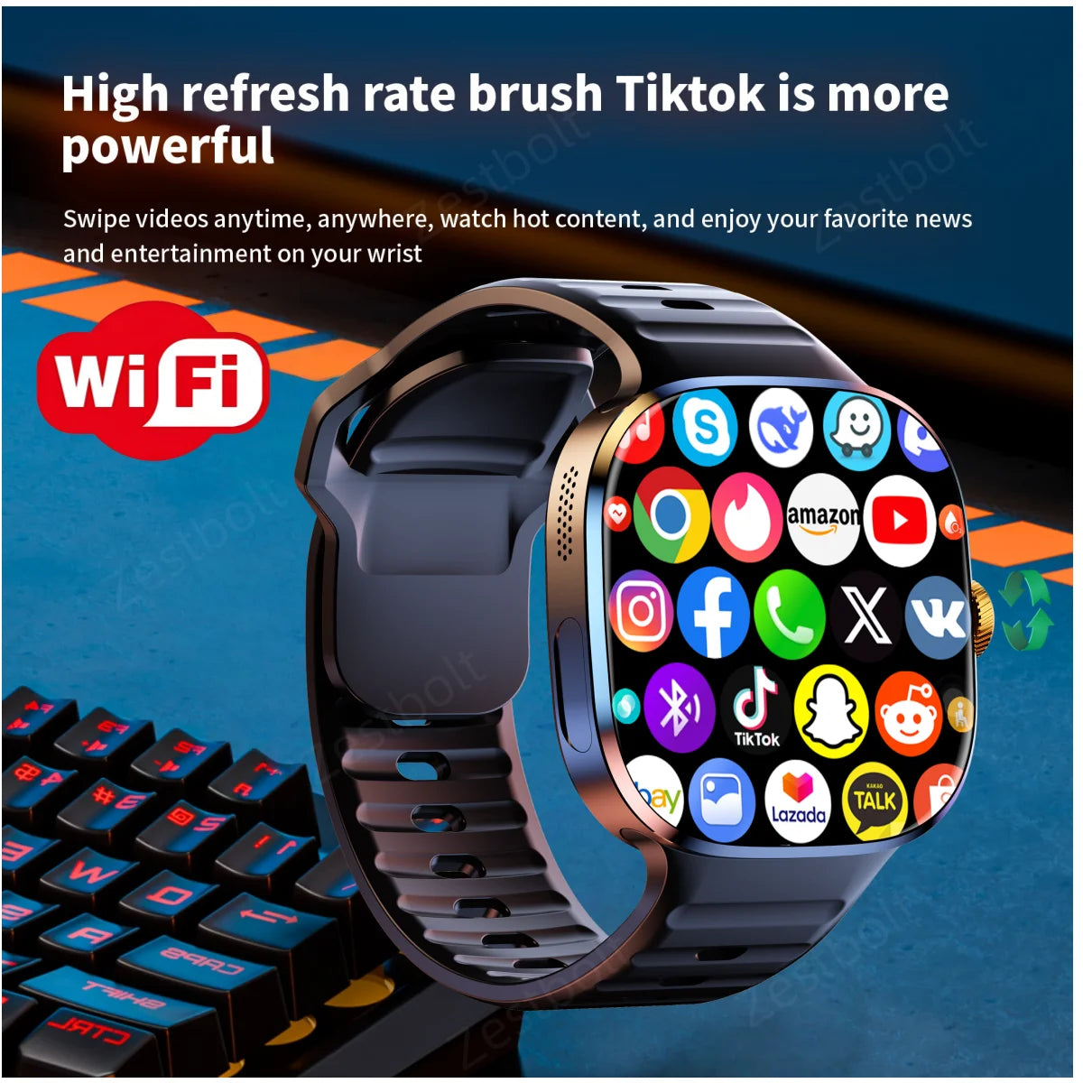 Zestbolt M99 Android Smartwatch – 2.4" AMOLED, 4G/5G SIM, GPS, 9MP Rotating Camera, Android 10 | Up to 32GB+512GB | Black & Silver