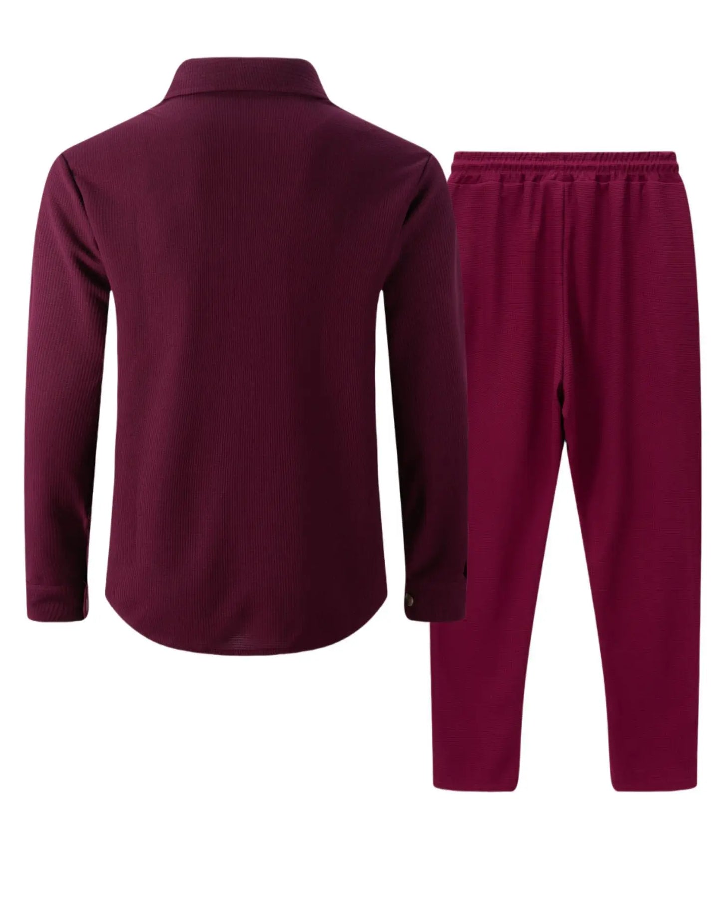 Men's casual two-piece waffle texture suit (including button-down top and elastic waist pants) - fashionable street casual sport