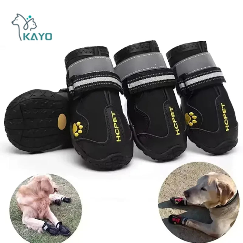Reflective Anti-Slip Dog Boots 4-Pack - Rain and Snow Paw Protectors