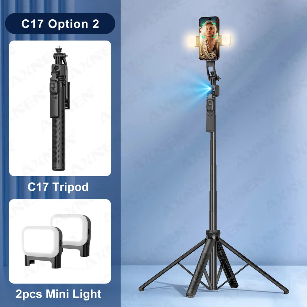 AXNEN C17 64" AI Face Tracking Selfie Stick Tripod – 360° Auto Rotation, Bluetooth Remote & Quadruped Stand