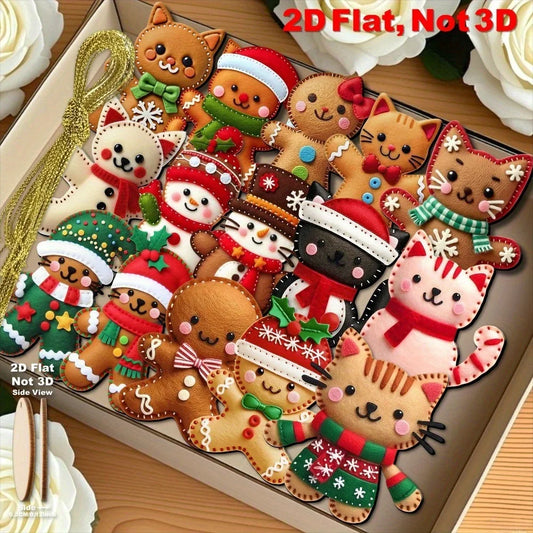 Gingerbread Cat Wooden Tree Toppers - 2D Christmas Ornaments