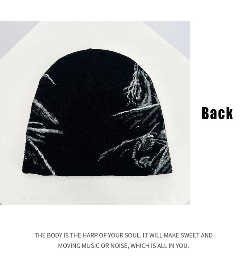 Angel Skull Jacquard Beanie, Unisex Knit Hat