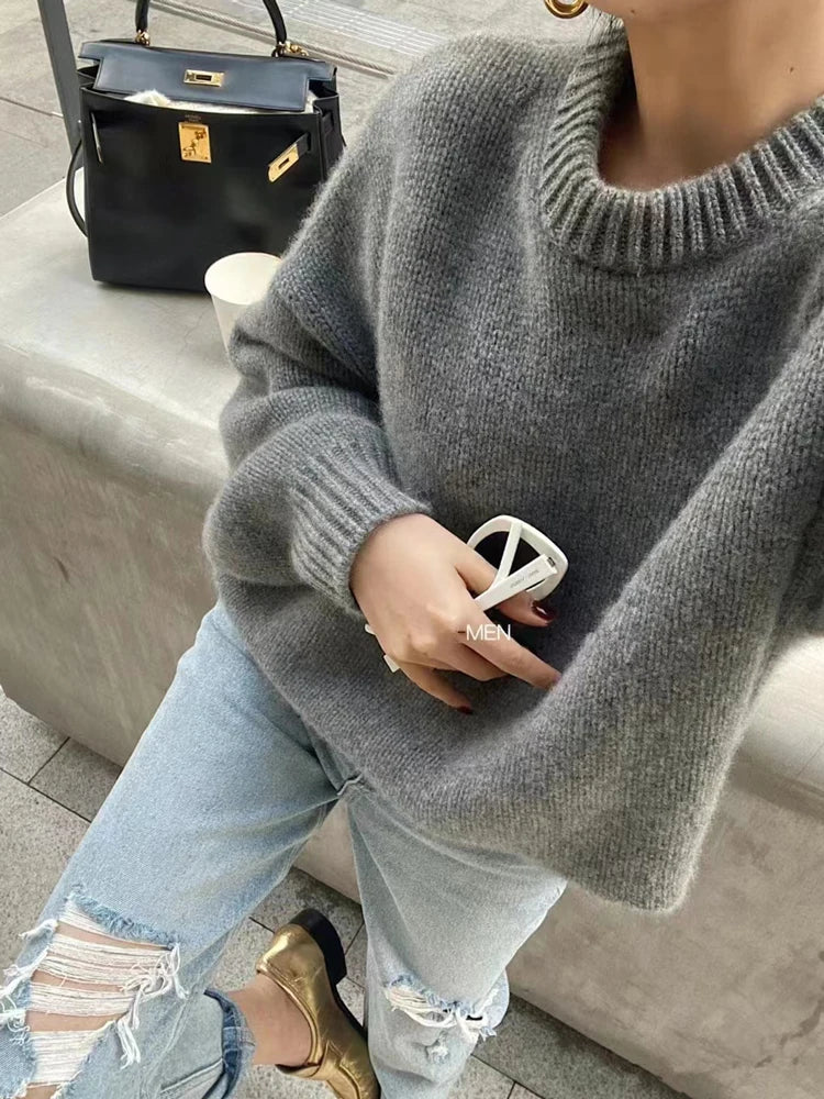 Women's Cashmere Loose Crew Neck Sweater