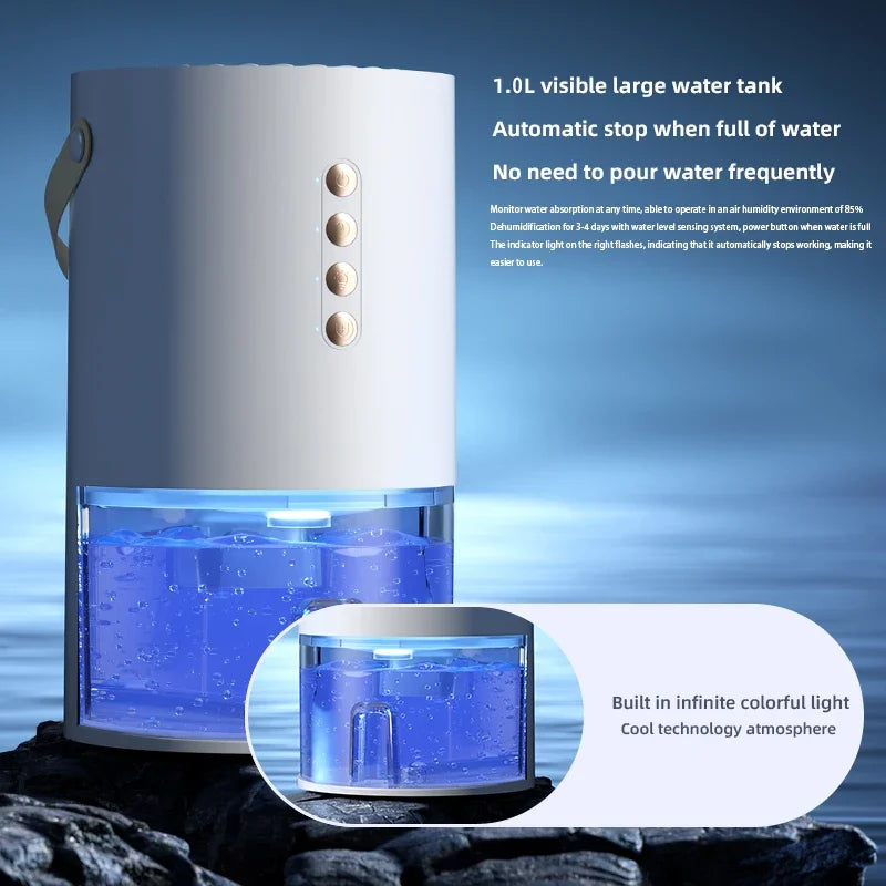 TINSOL 1300ml Smart Negative Ion Dehumidifier, Eliminates Humidity, Mold, and Moisture, Energy-Saving Timer, Air Dryer