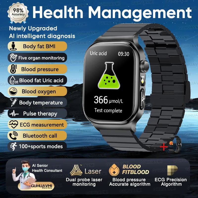 2026 ECG+PPG Health Smart Watch – Uric Acid, Blood Lipids, Blood Pressure & Bluetooth Call | Men & Women