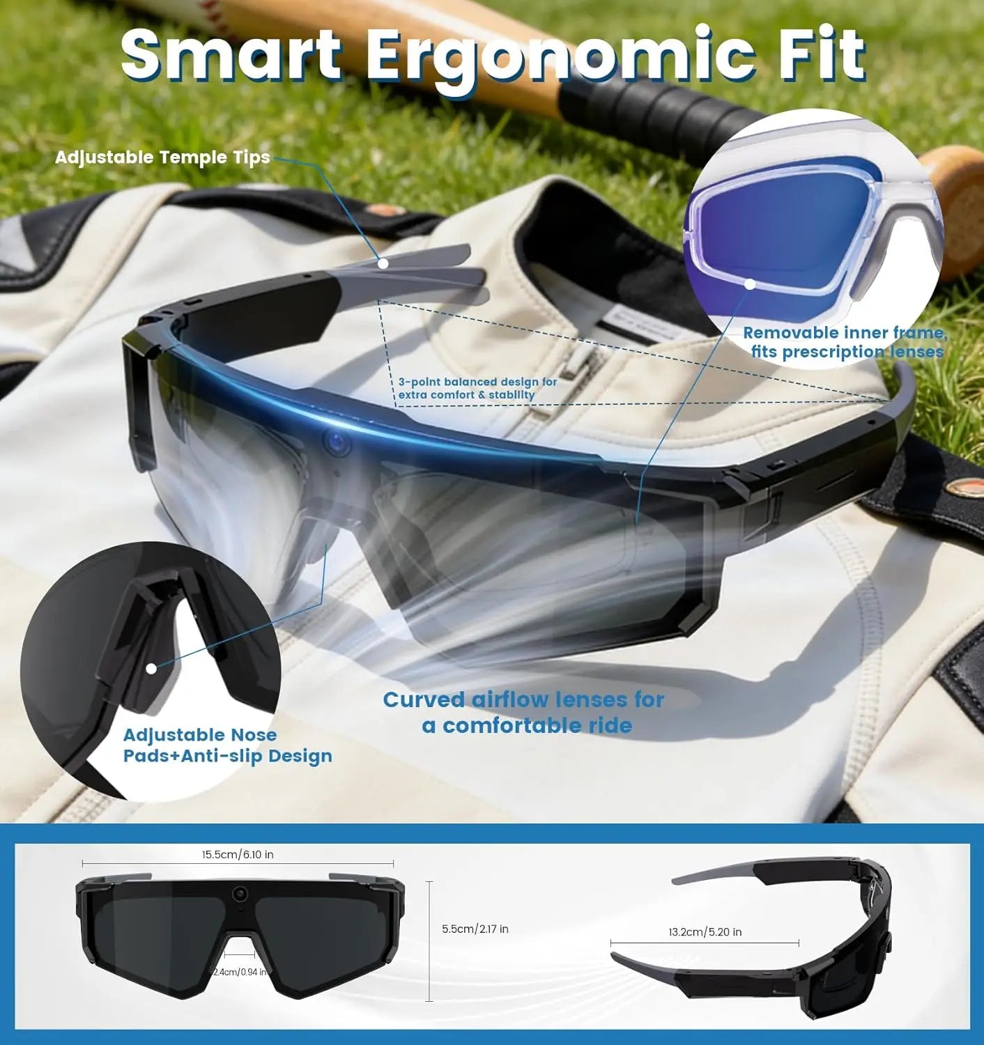 Smart Camera Glasses — 1200P Anti-Shake Video for Cycling