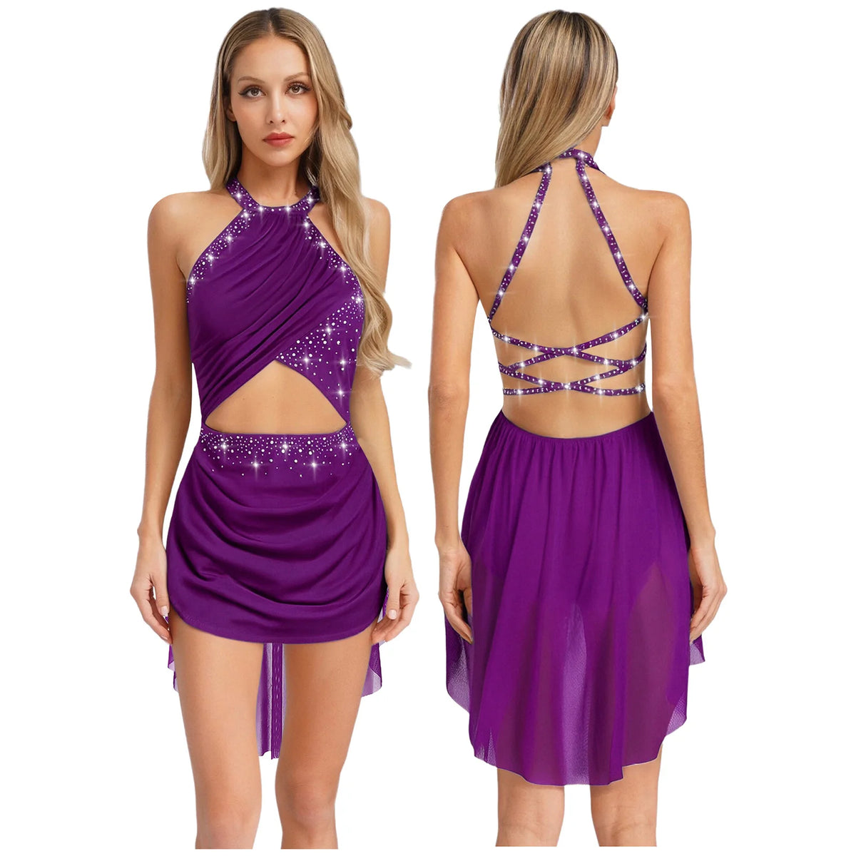 Women's ballet tutu dress with rhinestone mesh
