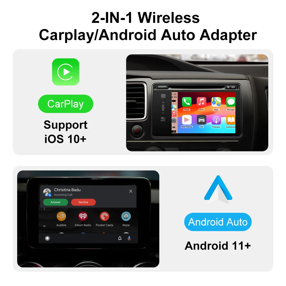 FLIXIVI NEW Wireless CarPlay Adapter 2-in-1 Wired to Wireless Dongle for Apple & Android Plug and Play Universal Car Accessory