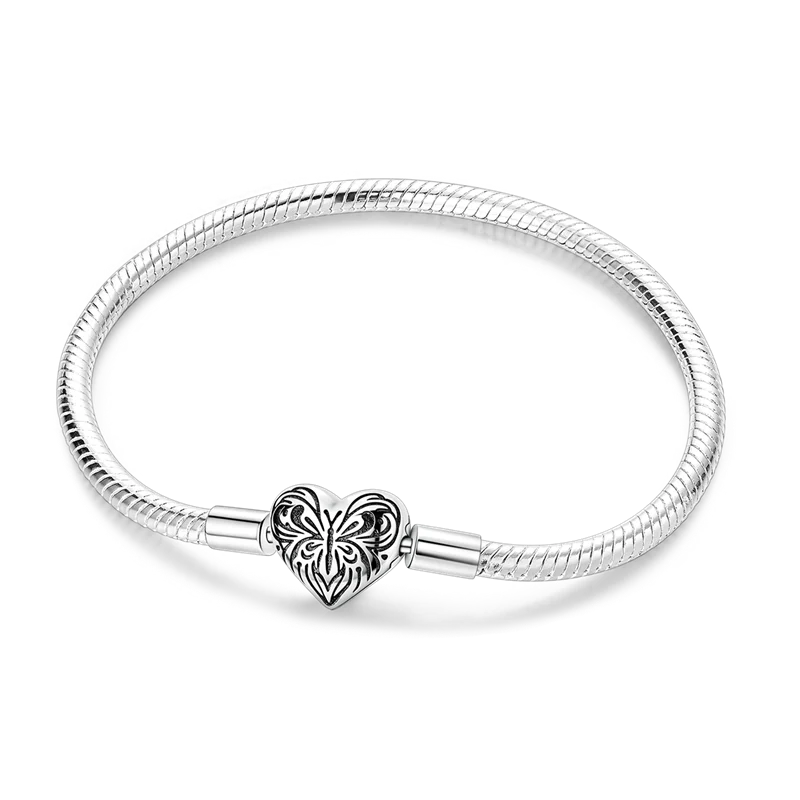 925 Sterling Silver Heart Charm Bracelet for Women - DIY Beads