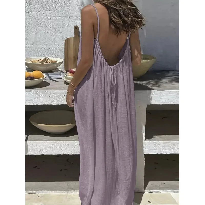 Women's Strapless Backless Maxi Lounge Dress — Loose Comfy Sleep Dress