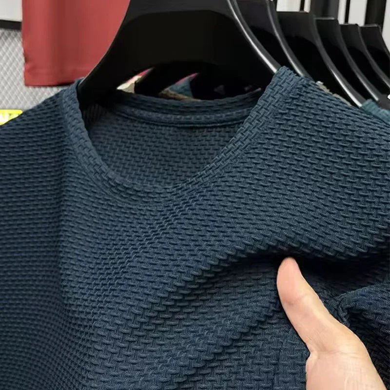Men's Ice-Silk Tee - Crew Neck, Cool Breathable Business Casual