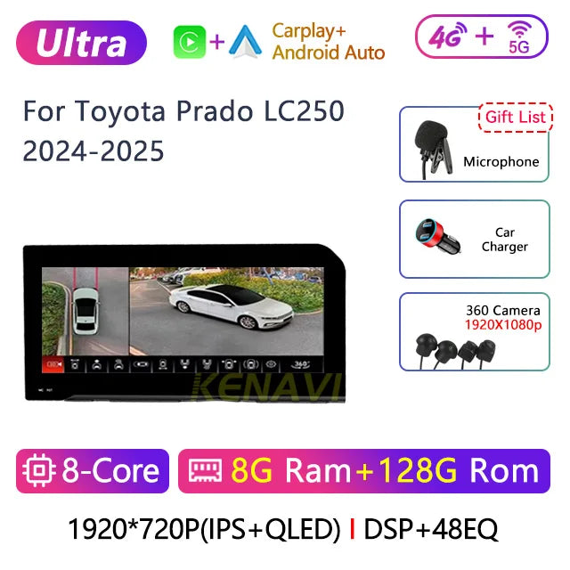 12.3" Car Stereo with Apple CarPlay & Android Auto, Compatible with Toyota Prado LC250 (2024-2025)