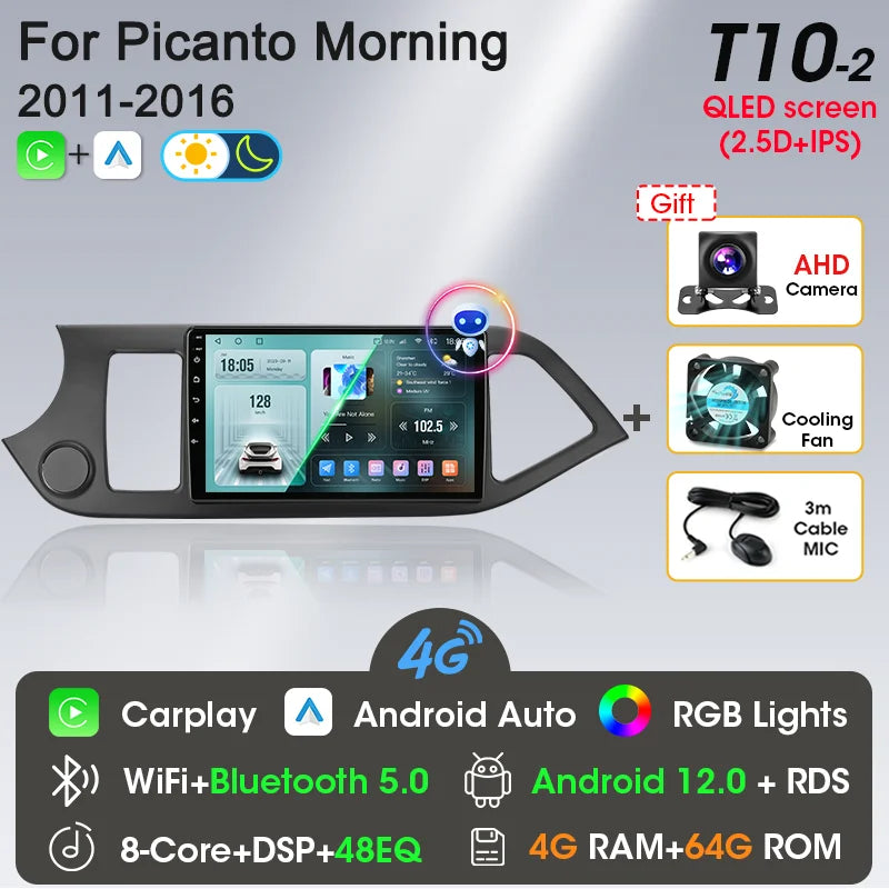 2-DIN Android Car Stereo for Kia Picanto / Morning (2011–2016) — CarPlay, Android Auto, GPS Navigation
