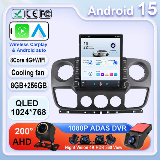 Car Stereo with Apple CarPlay & Android Auto, Compatible with Renault Master, Nissan NV400 & Opel Movano