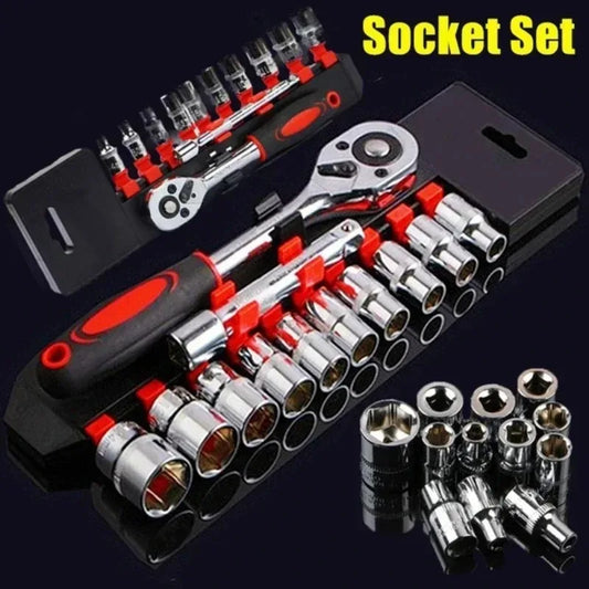 MEYOUTOWN 1/4" Ratchet Socket Wrench Set – Metric Drive Sockets 4-13mm with Extension Rod | Car, Motorcycle & Bicycle Repair Hand Tool