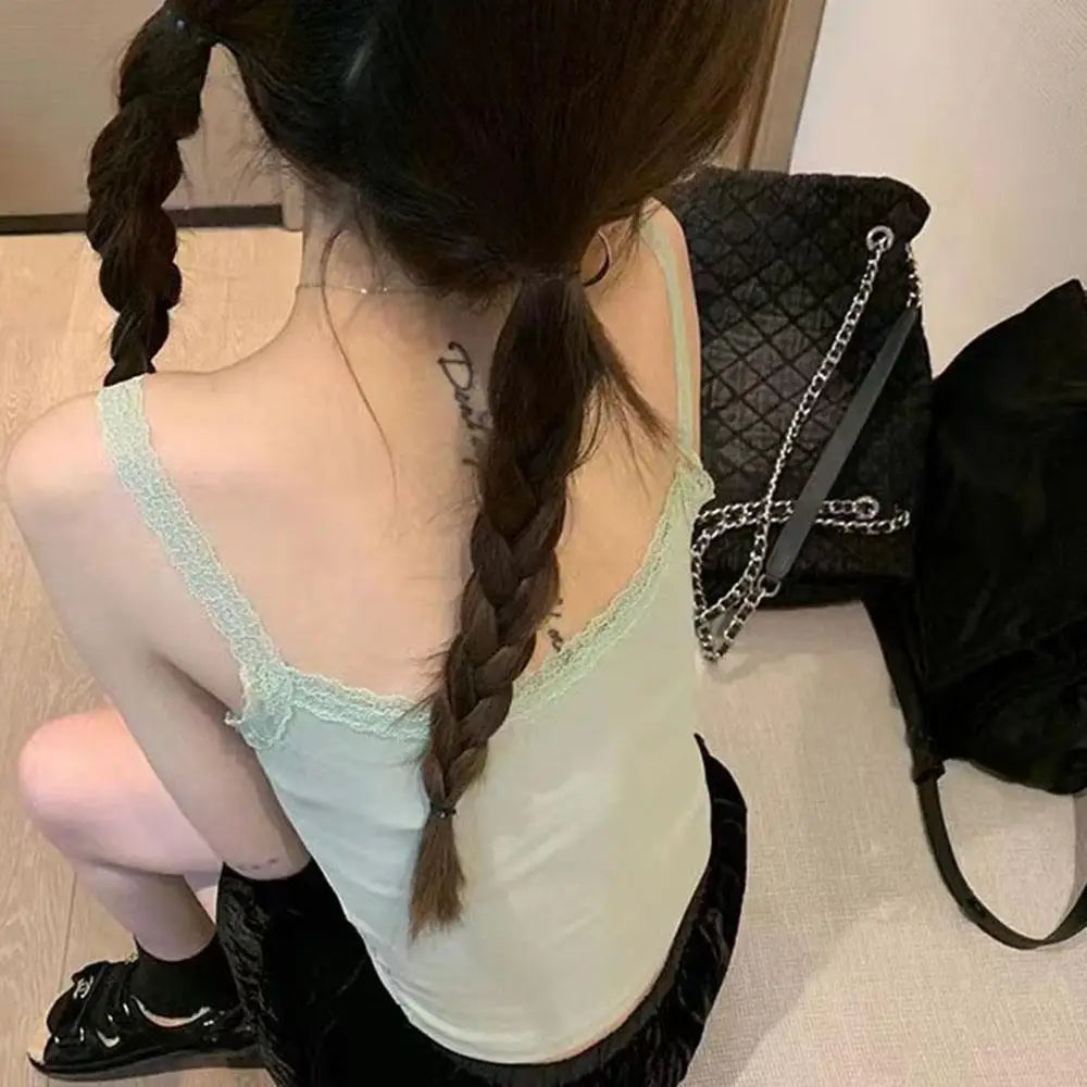 Solid Color Underwear Lace Edge Sexy O Neck Tube Top Chest Female Soft Brassreie With Chest Pad Lace Strap Patchwork Camisole