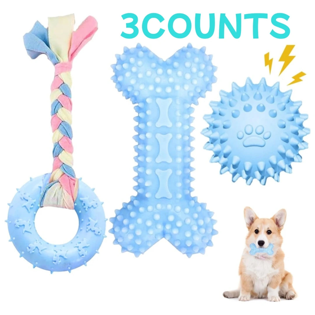3-Pack Puppy Chew Toys - Soft Rubber & Rope Set