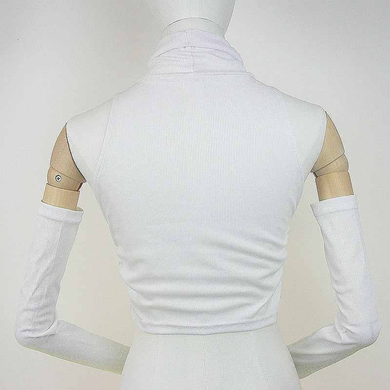 Woman Clothes Fall 2026 Tank Top Sleeve Cover Sleevless Side Pleats Turtleneck T-shirt  Sexy Ribbed Knitted Tops Y2k 2529