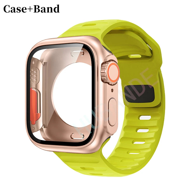 Silicone strap For Apple Watch 44mm 45mm 41mm 40mm Bracelet+Screen protectores Change to Ultra For iWatch Series 9 8 7 SE 6 5 3