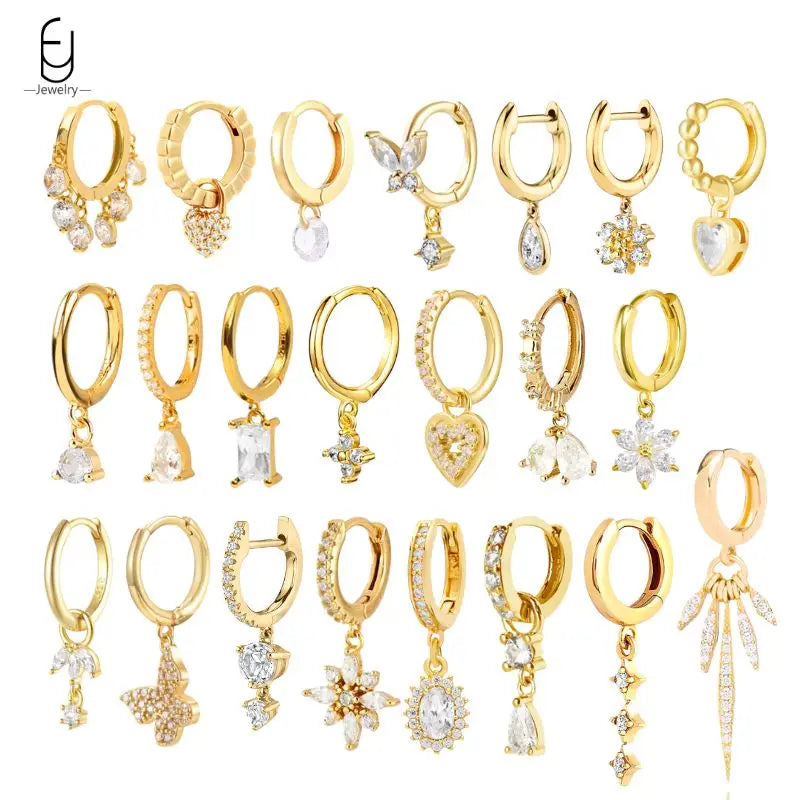 925 Sterling Silver Crystal Drop Earrings for Women - Heart & Flower Studs