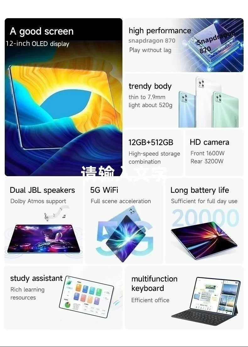 2026 Global Version Original IPad Air Pro Tablet 12inch HD 4K Android 14 22GB+2TB 20000mAh 5G Dual SIM Bluetooth WiFi GPS Tablet