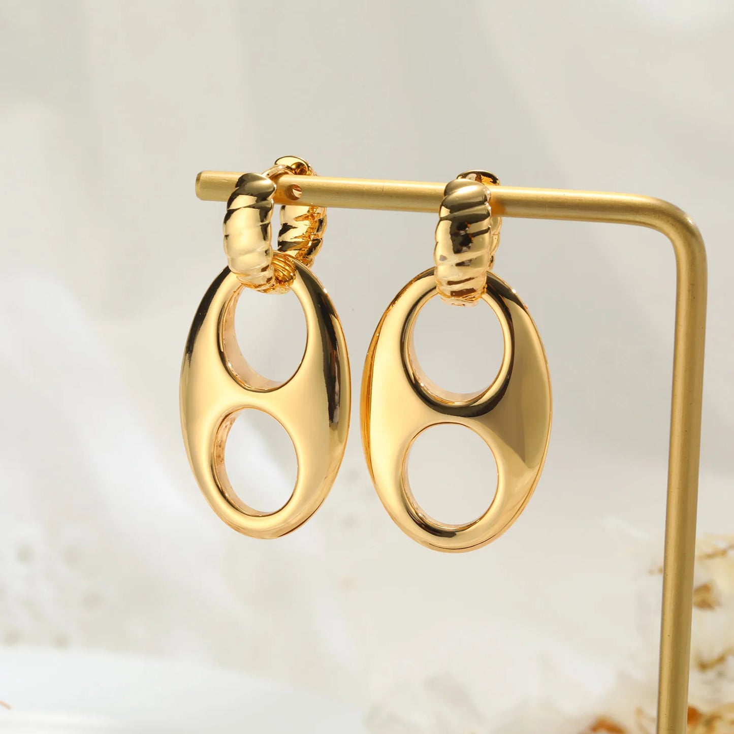 Double Circle Hoop Earrings — Stainless Steel, 14K Gold Tone