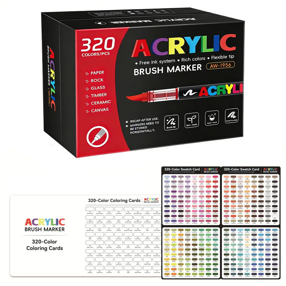 12-366 Colors Acrylic Painting Marker Waterproof Acrylic Brush Marker Professional Acrylic Marker Set DIY Coloring Art Supplies