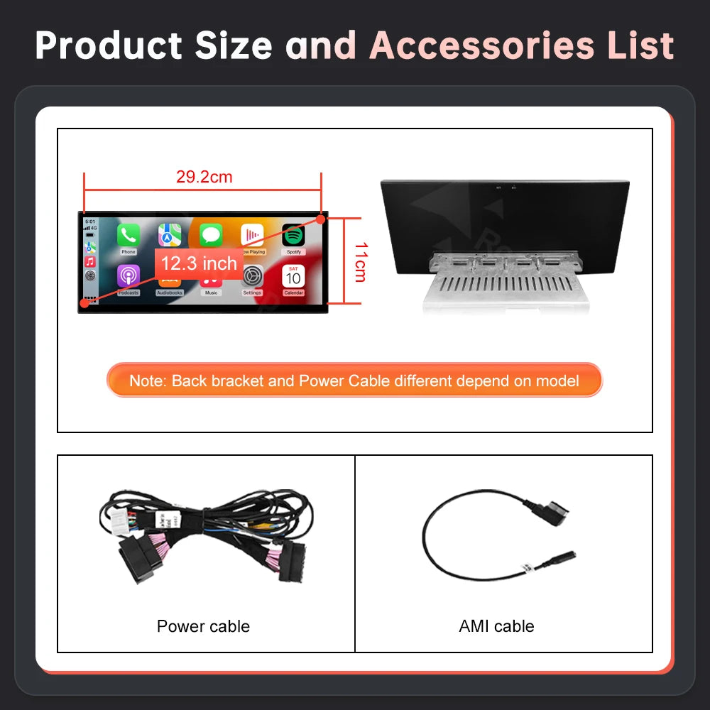 12.3" Wireless CarPlay & Android Auto Display Screen, Compatible with Audi A1 & Q3 (2012-2018)