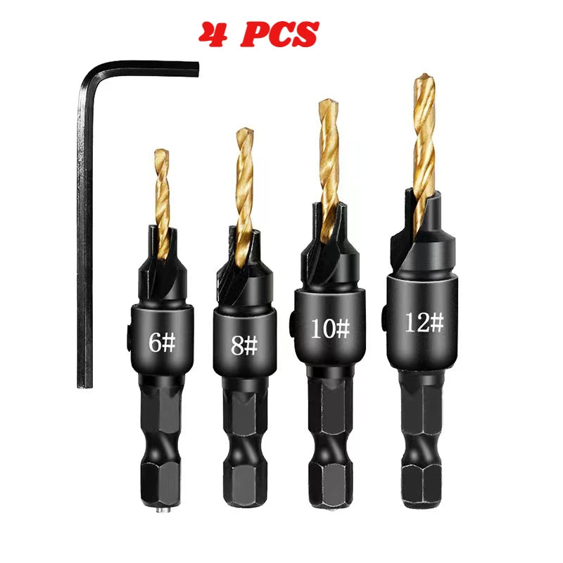 4/5 PCS Woodworking Countersunk Head Drill And Chamfering One Piece Hexagonal Handle Countersunk Fried Dough Twist Drill