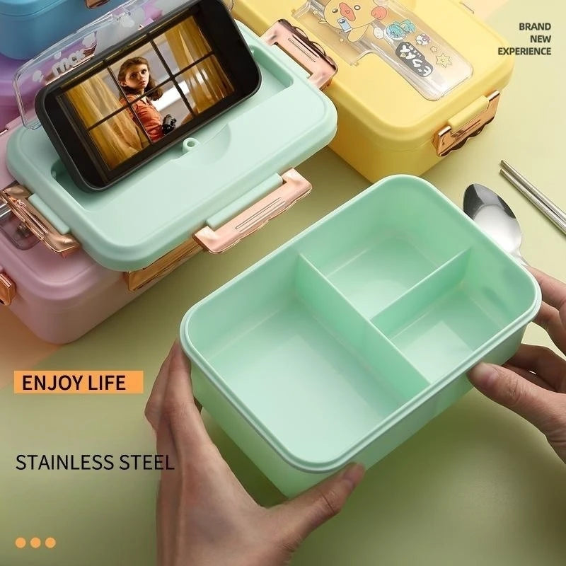 Dinosaur Kids Bento Lunch Box - 3 Grid Snack Box with Cutlery - photo 2