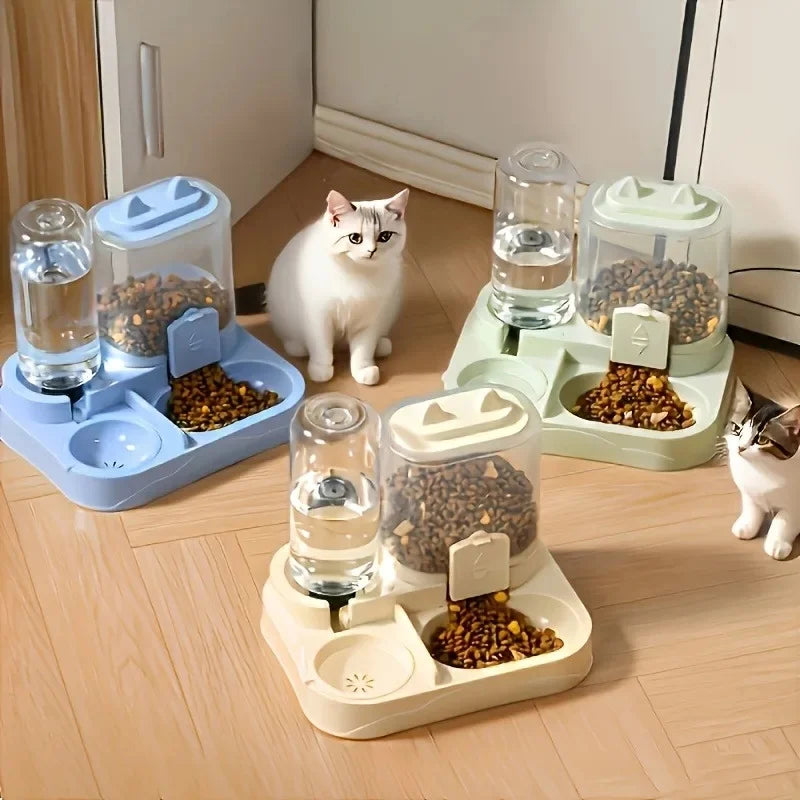 Gravity Cat Feeder and Water Dispenser, 2-in-1, No Battery