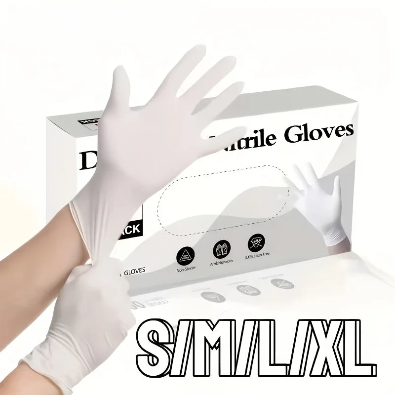 Powder-Free White Nitrile Gloves, 4XL Sizes with Size Chart, Super Flexible for Manicure, Pet Care, Crafting & Daily Chores