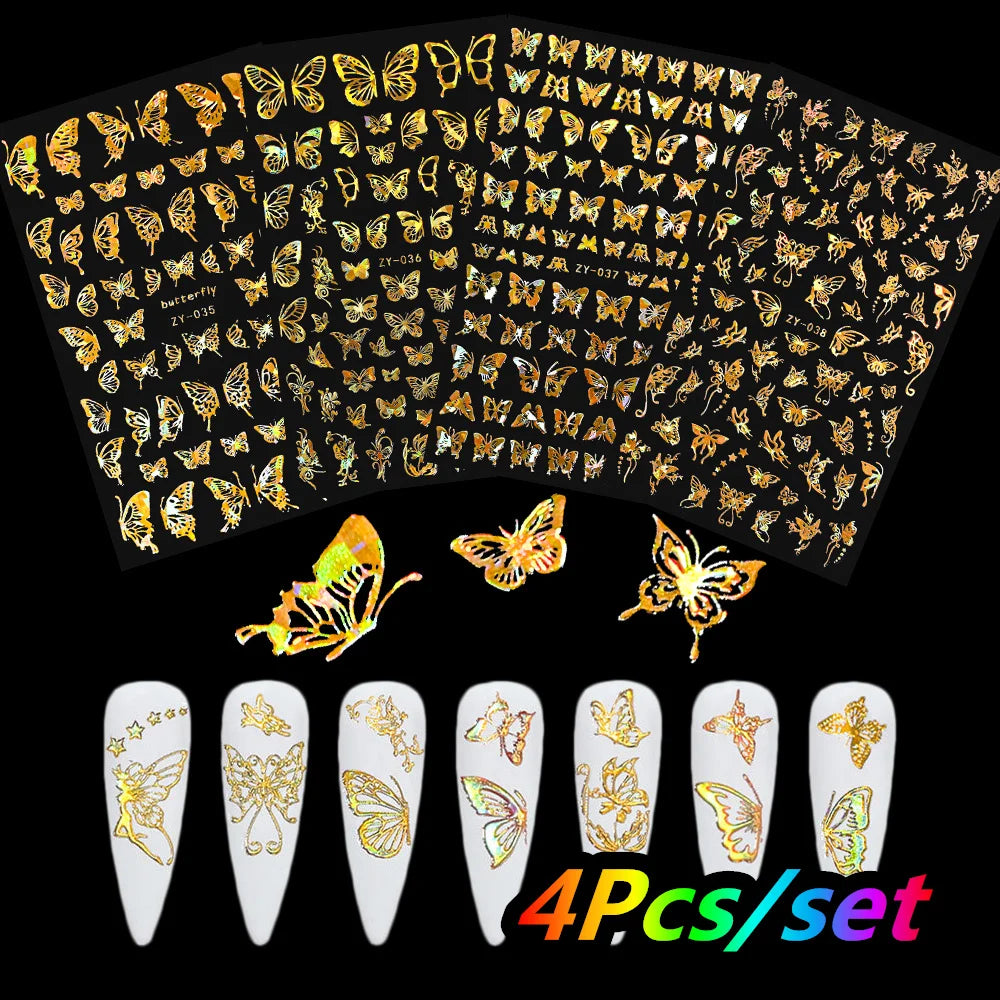 12Pcs/set Laser Silver Snowflake Nail Stickers Set  3D Winter Elk Snowflake Nail Art Decoration DIY Holographic Snowflake Slider