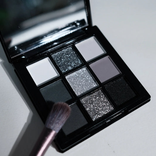 JUJU Dream 9-Shade Smoky Eyeshadow Palette – Black Swan | Dark Black, Grey, Silver Glitter & Matte Finish | Long-Lasting