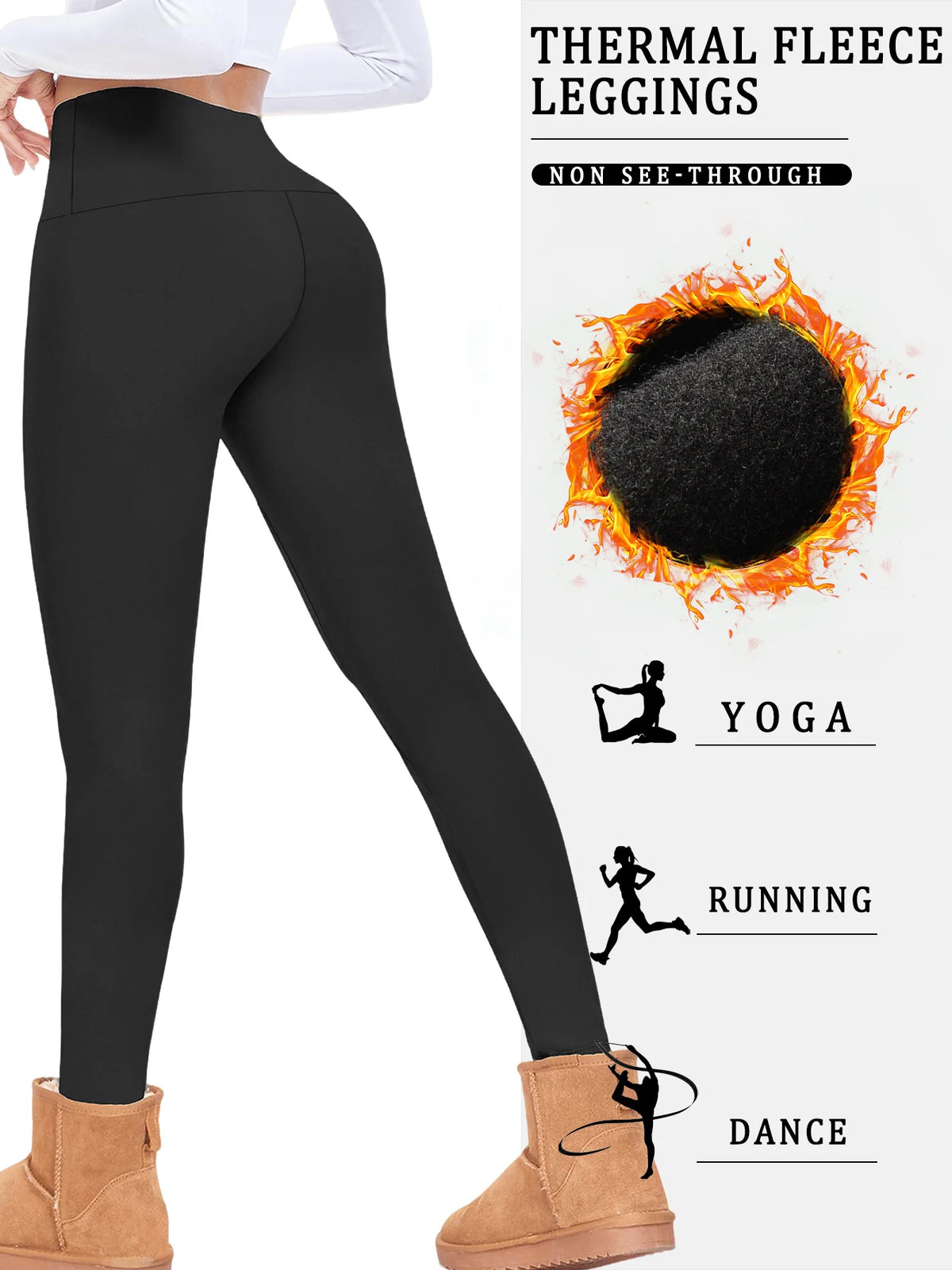 Women's Fleece Lined High Waist Yoga Leggings - Thick Workout Tights