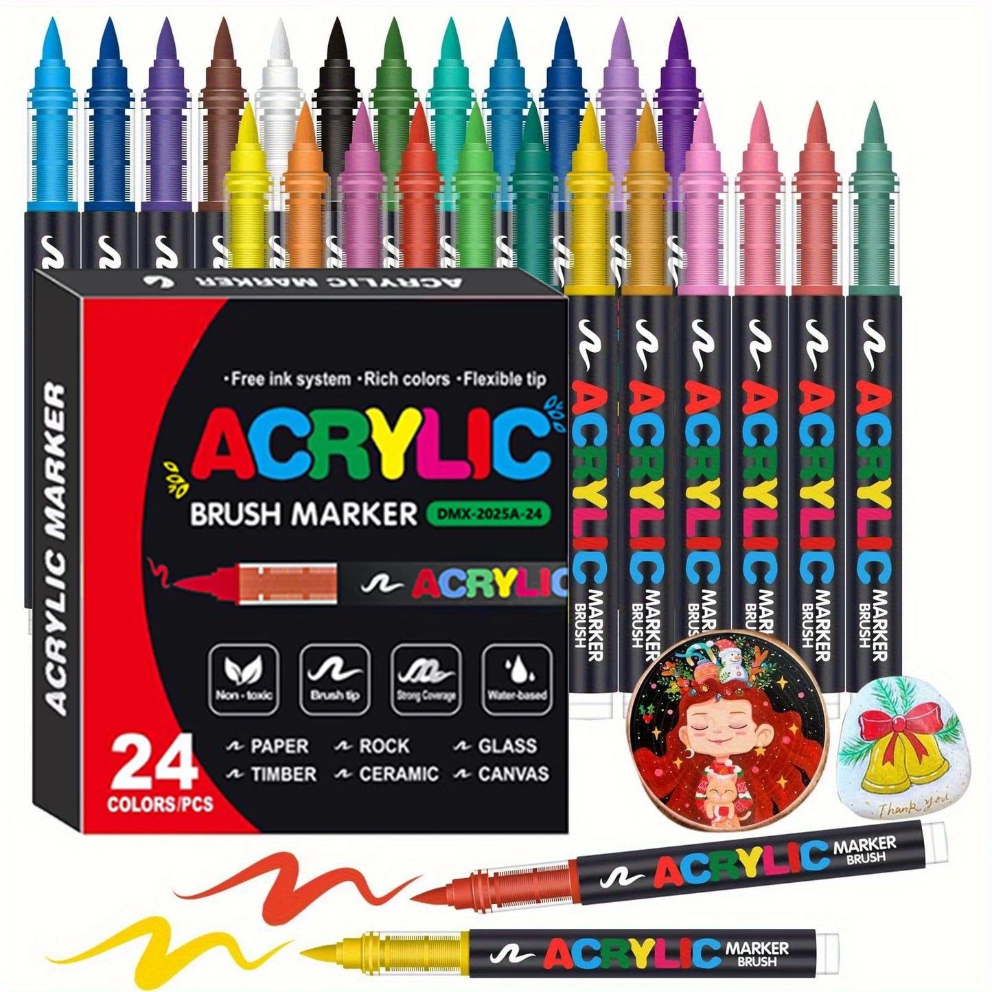 12-366 Colors Acrylic Painting Marker Waterproof Acrylic Brush Marker Professional Acrylic Marker Set DIY Coloring Art Supplies