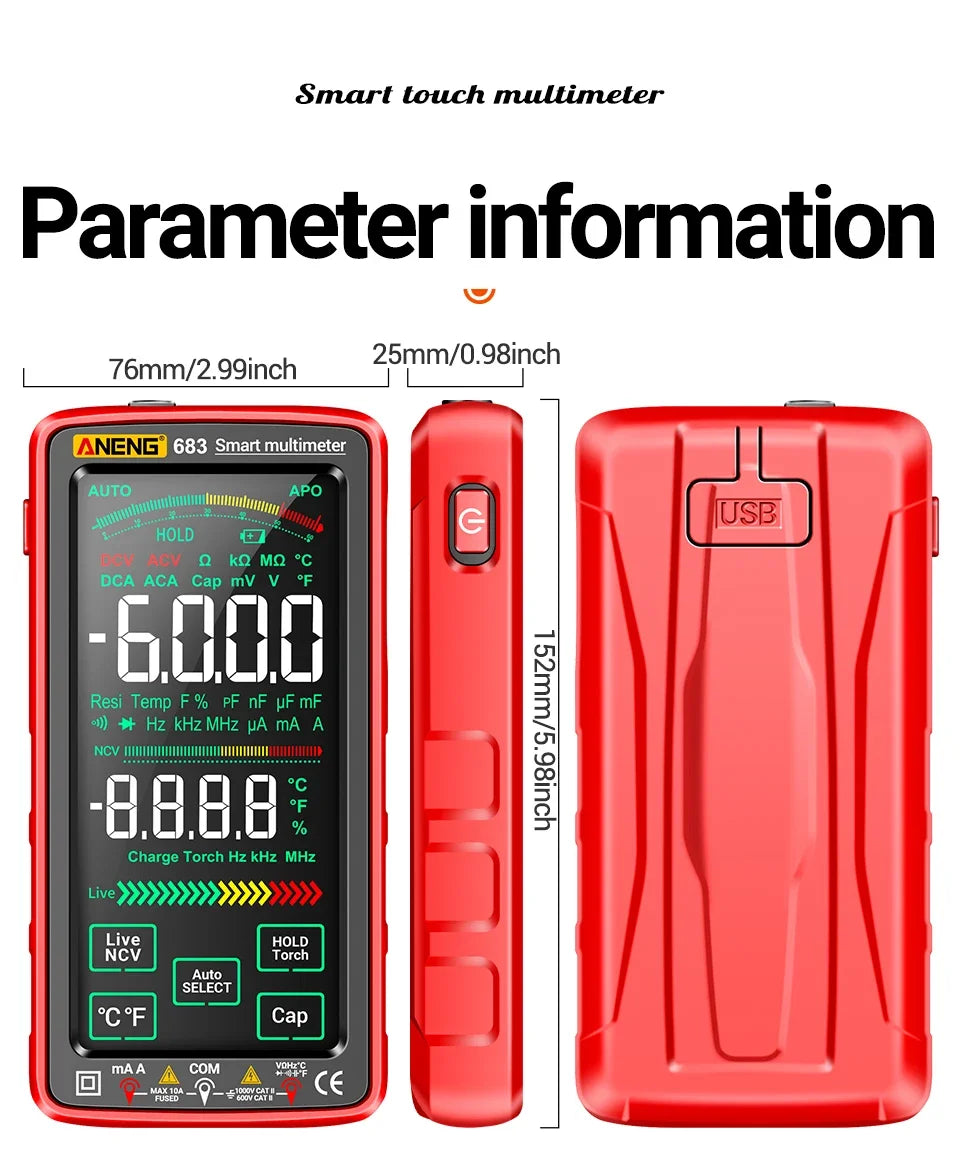 ANENG 683 Smart Multimeter Tester High-end Touch Rechargeable 6000 Counts Multimetro Test Multitester AC/DC Voltage Current Tool