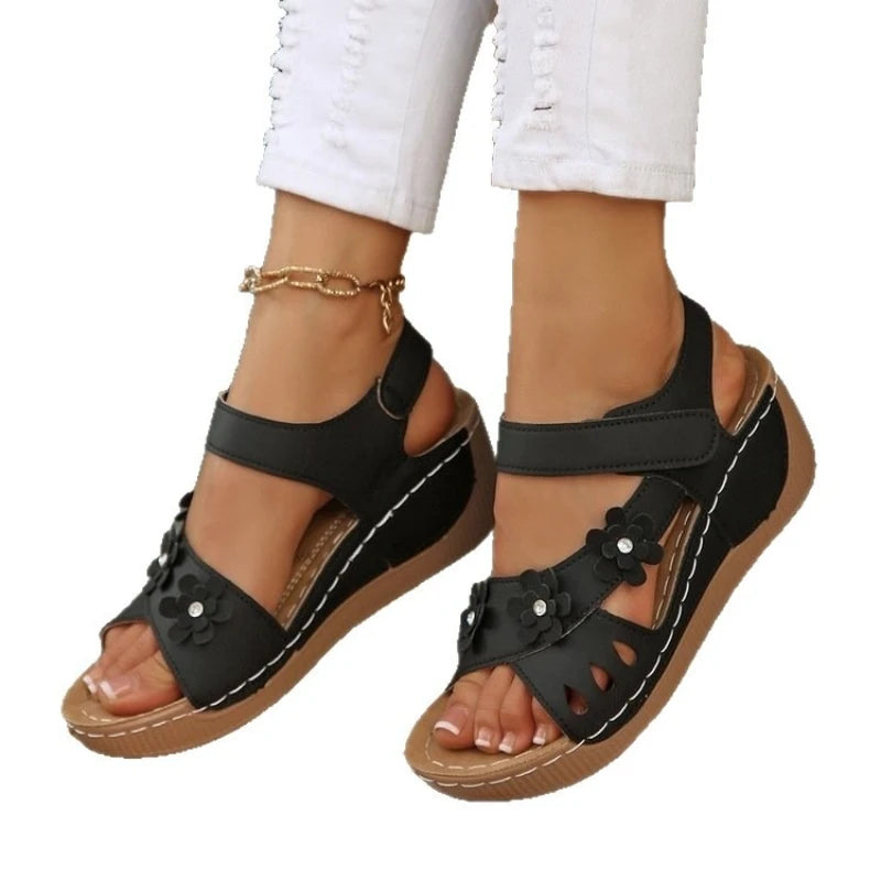 Women's Flower Wedge Sandals 2026 Summer Platform Sandals Chunky Heel Open Toe Beach Shoes Casual Outdoor Sandals