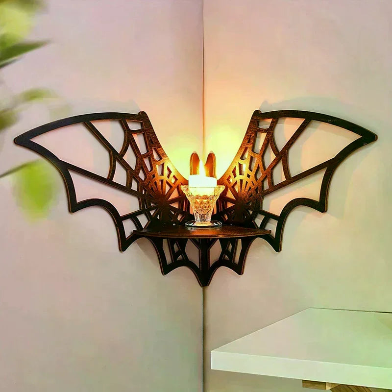 Bat Corner Shelves Wooden Floating Bat Wall Corner Shelves Gothic Jewelry Display Shelf Halloween Decorative Shelf For Home