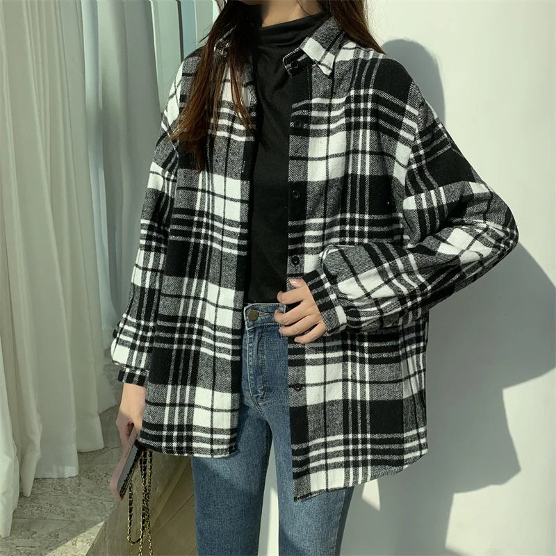 Women's Flannel Plaid Shacket - Button Front Loose Winter Jacket - photo 10