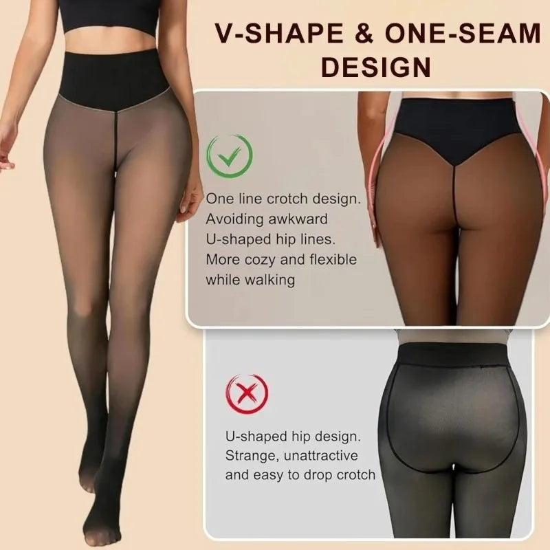 Women's Fleece-Lined Sheer Tights, Thermal Leggings