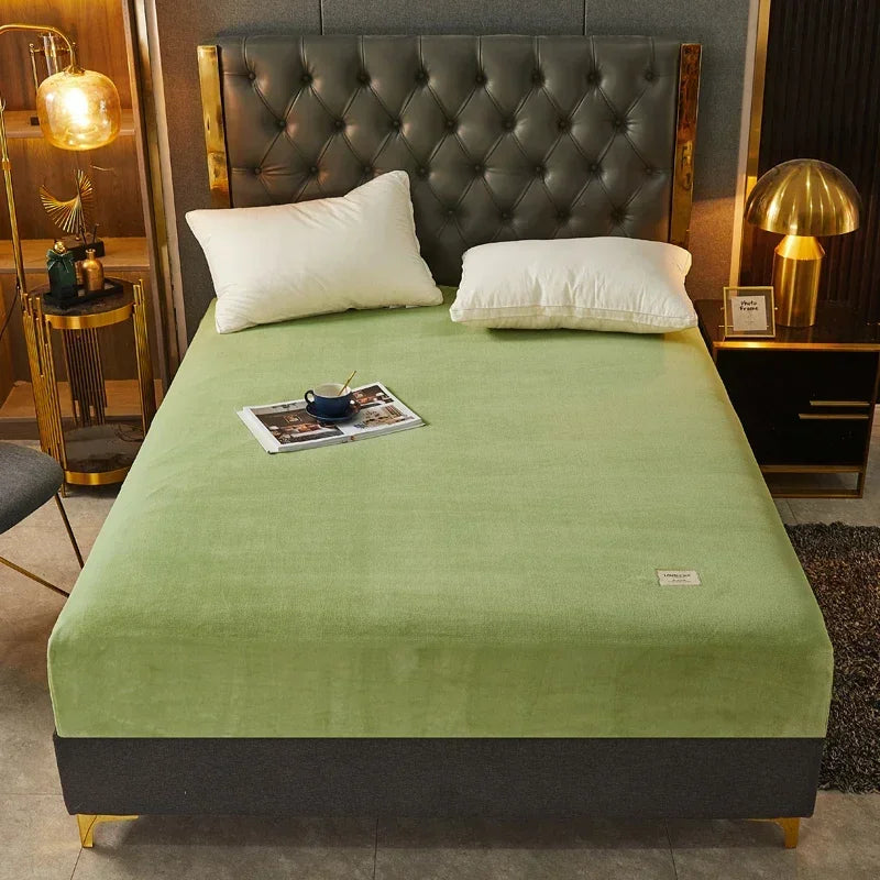 Velvet Fitted Sheet, Soft Warm Non-Slip Mattress Cover