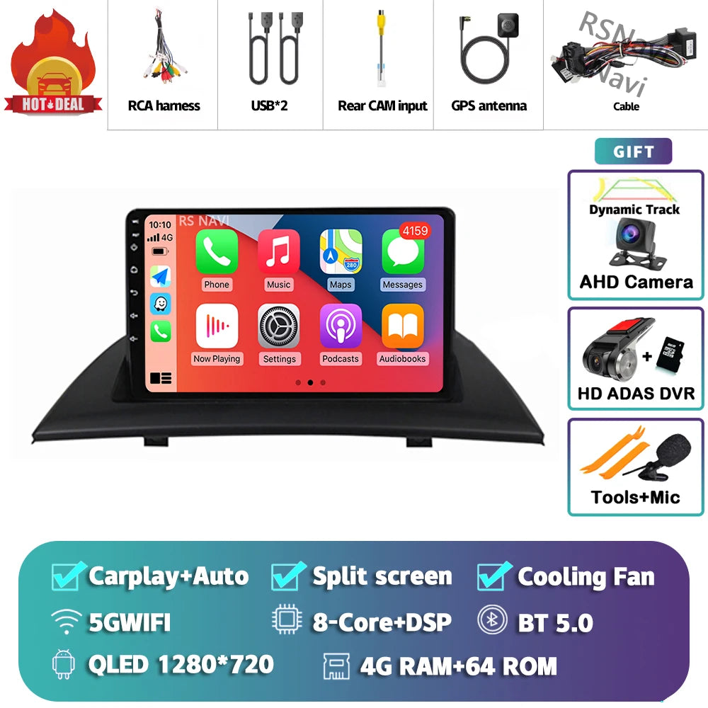 Android 16 Carplay Auto For BMW X3 E83 2004 - 2012 Car Radio GPS Player Multimedia stereo 360 Camera Navigation Video AI Voice
