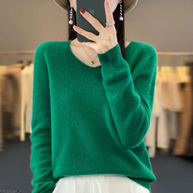 Women's Merino Wool V-Neck Sweater