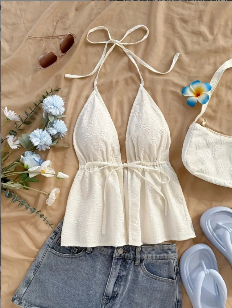 Women's tie-back textured V-neck camisole — view 11 of 12