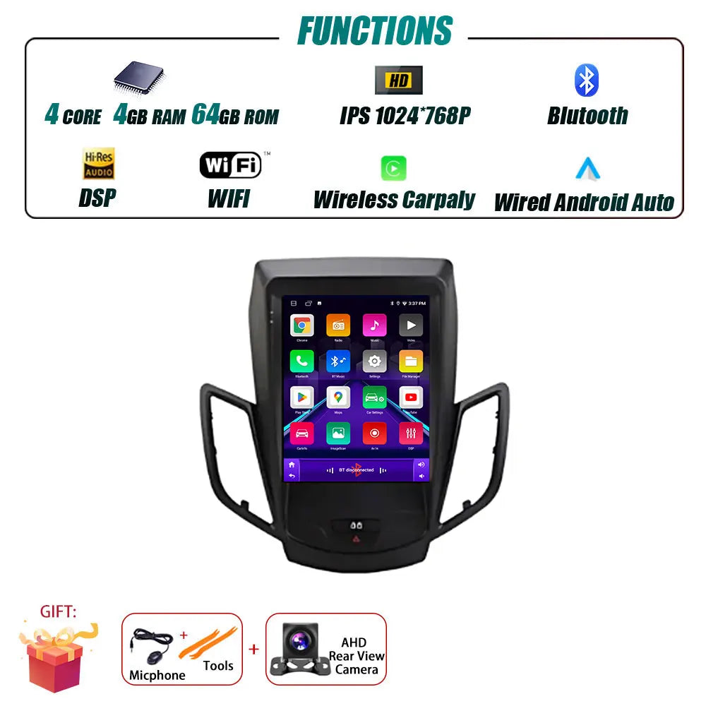 Android 16 Carplay For Ford Fiesta MK7 2009-2016 Car Radio Multimedia Stereo Player WiFi GPS Navigation NO DVD