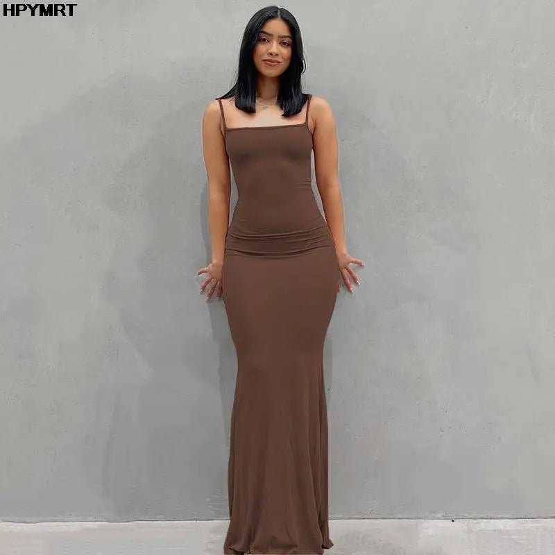 Women's Satin Slip Maxi Dress — Backless Bodycon Party Dress